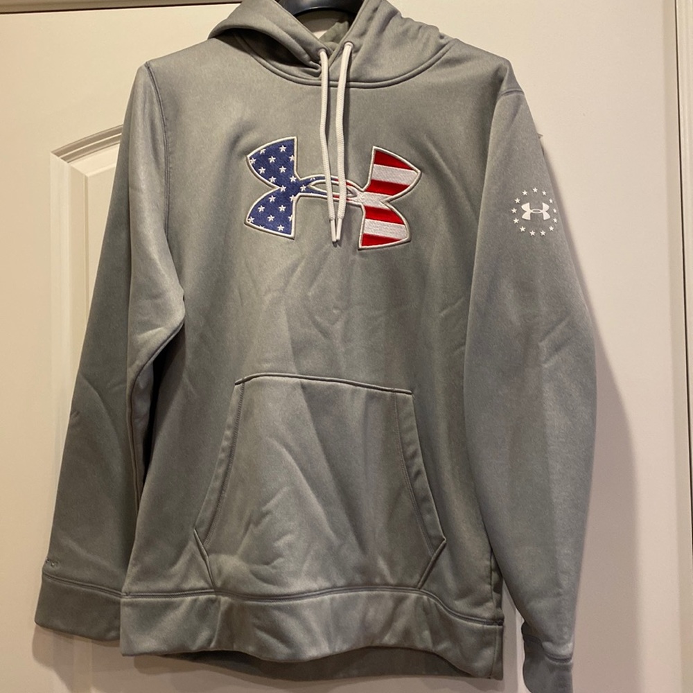 Under Armour Gray Hoodie with Red and Blue Logo